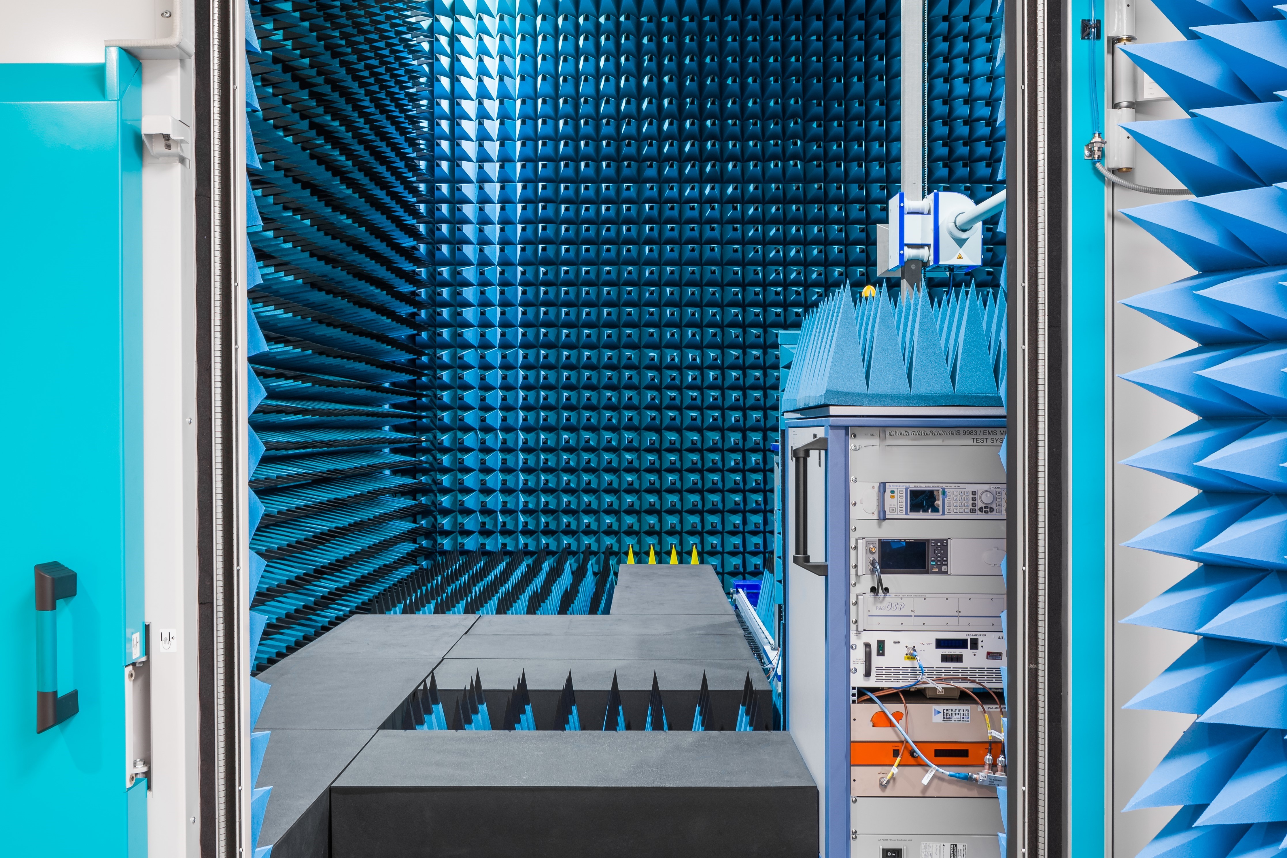 A photo of the anechoic chamber from outside the door